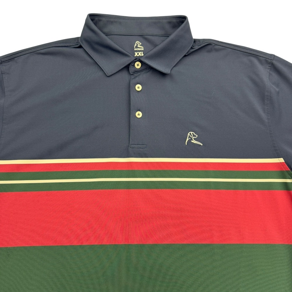 Rhoback Polo Shirt Mens 2XL Blue Red Green Colorblock Short Sleeve Performance